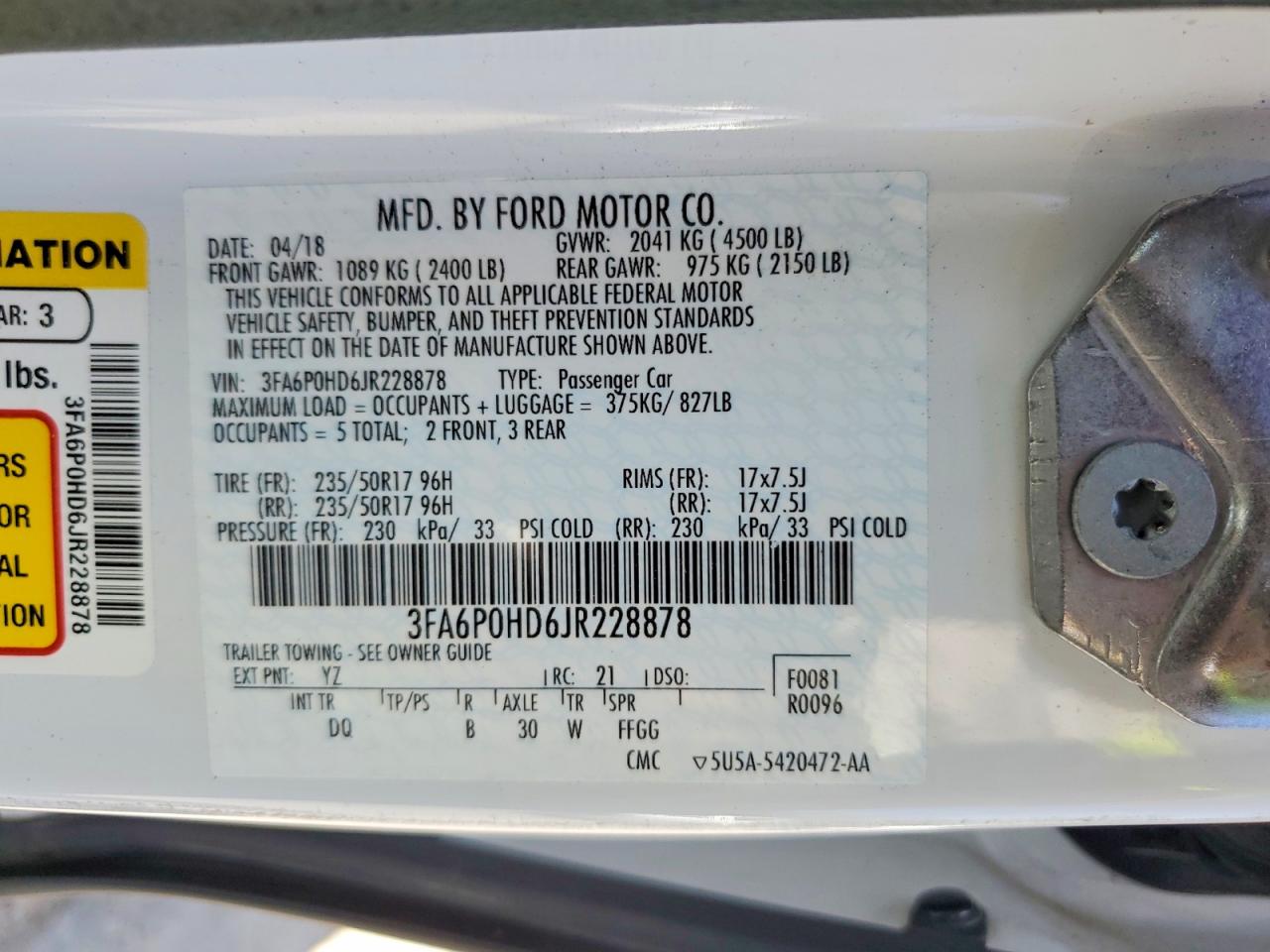 2018 FORD FUSION SE photo 12