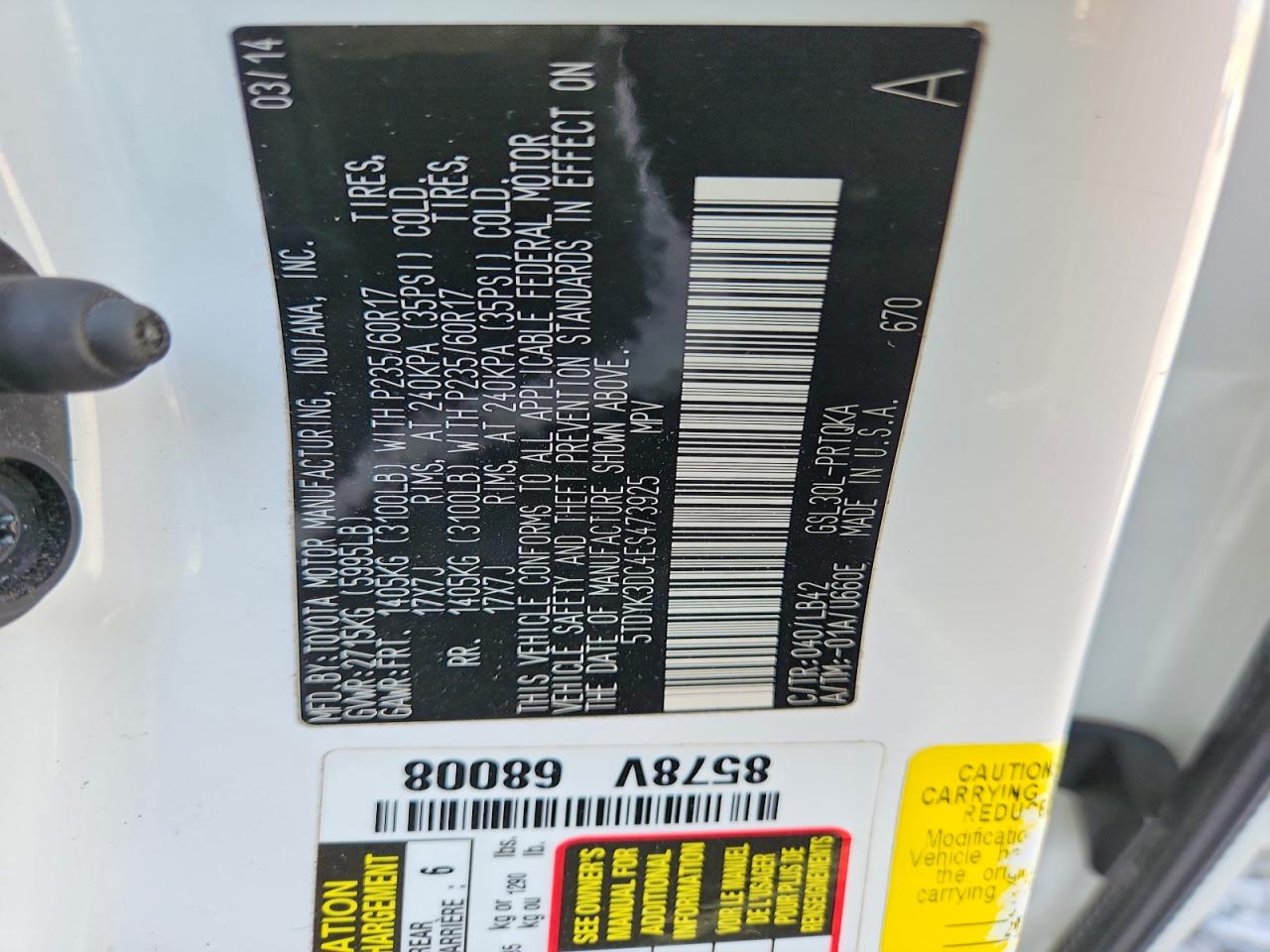 2014 TOYOTA SIENNA XLE 8-PASSENGER photo 40