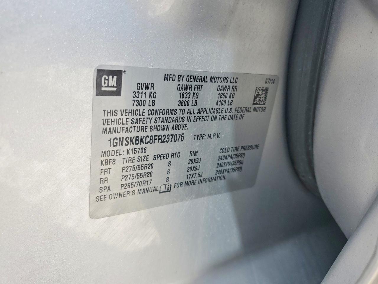 2015 CHEVROLET TAHOE K1500 LT photo 27