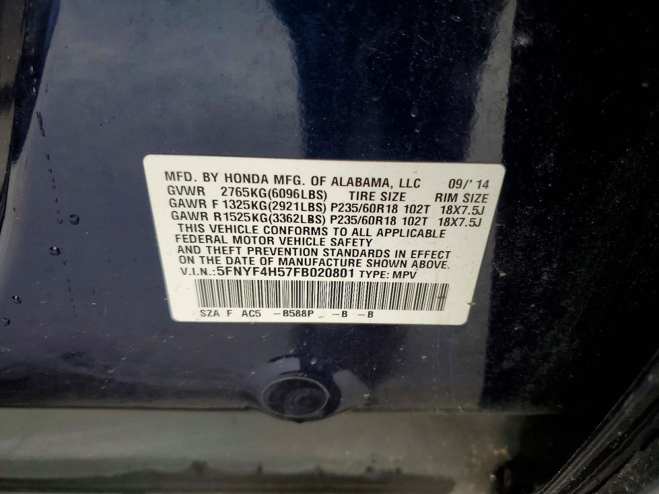 2015 HONDA PILOT EXL photo 13