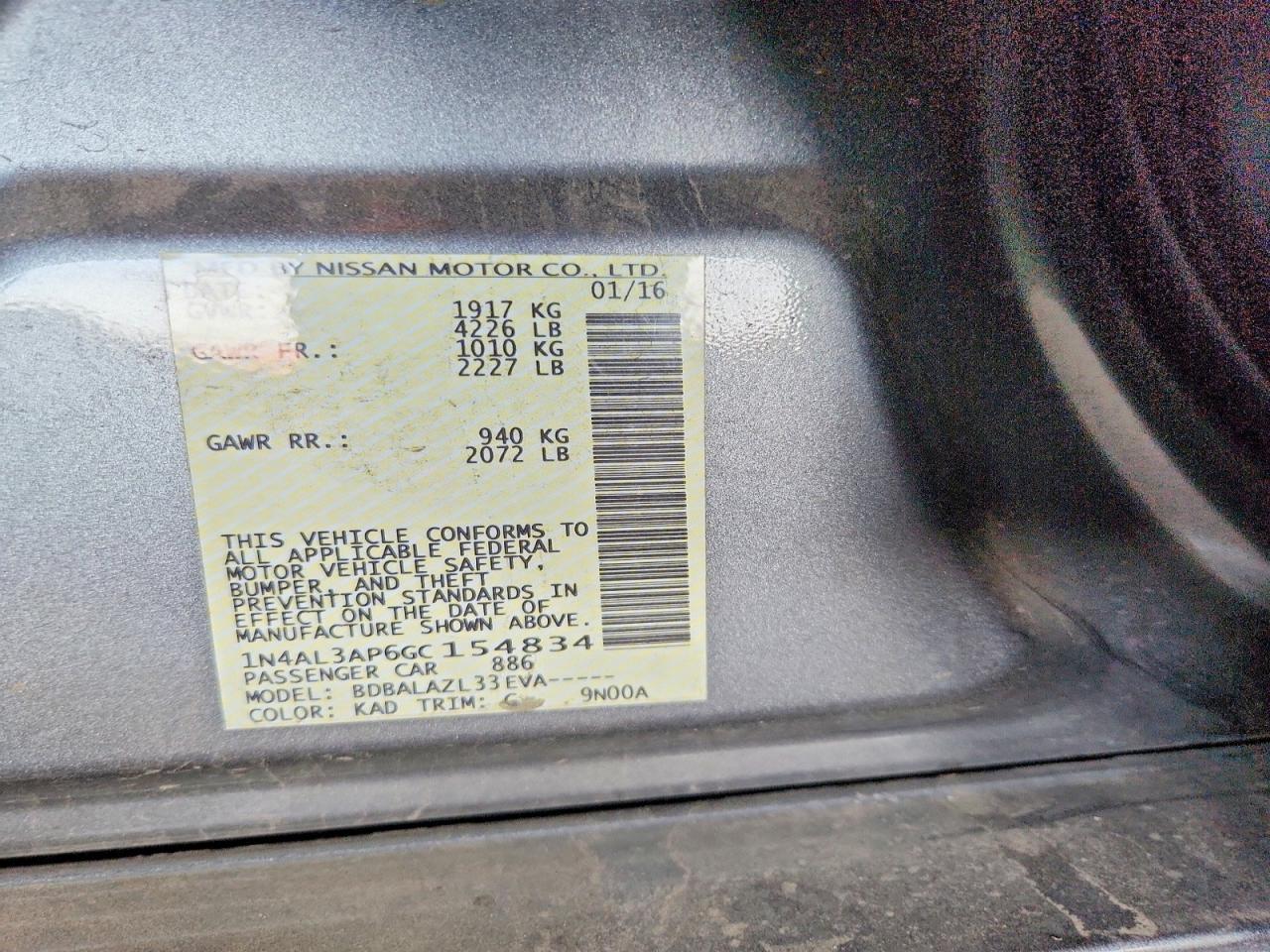 2016 NISSAN ALTIMA 2.5 photo 12