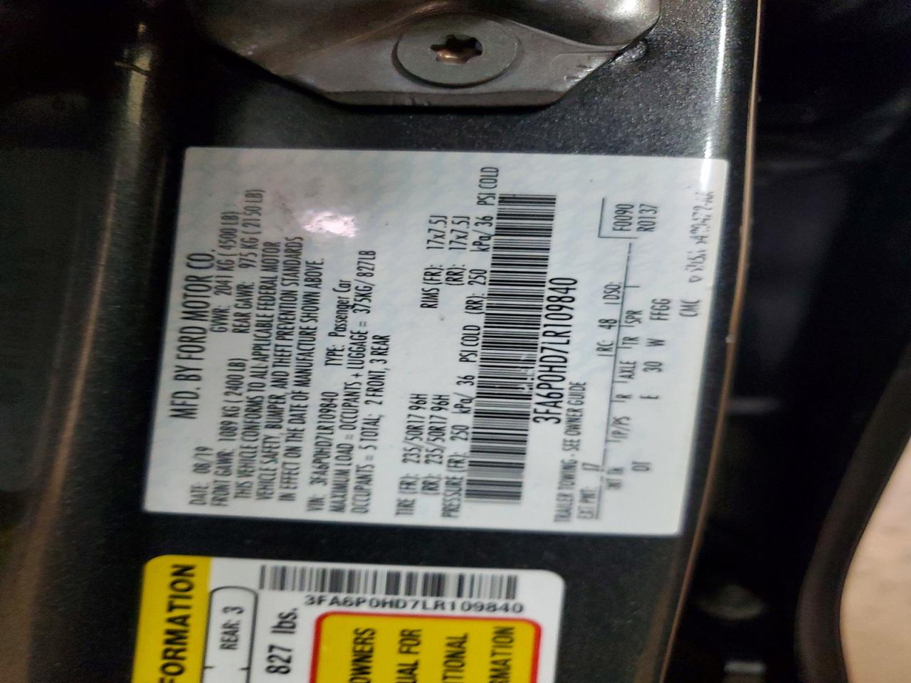 2020 FORD FUSION SE photo 34