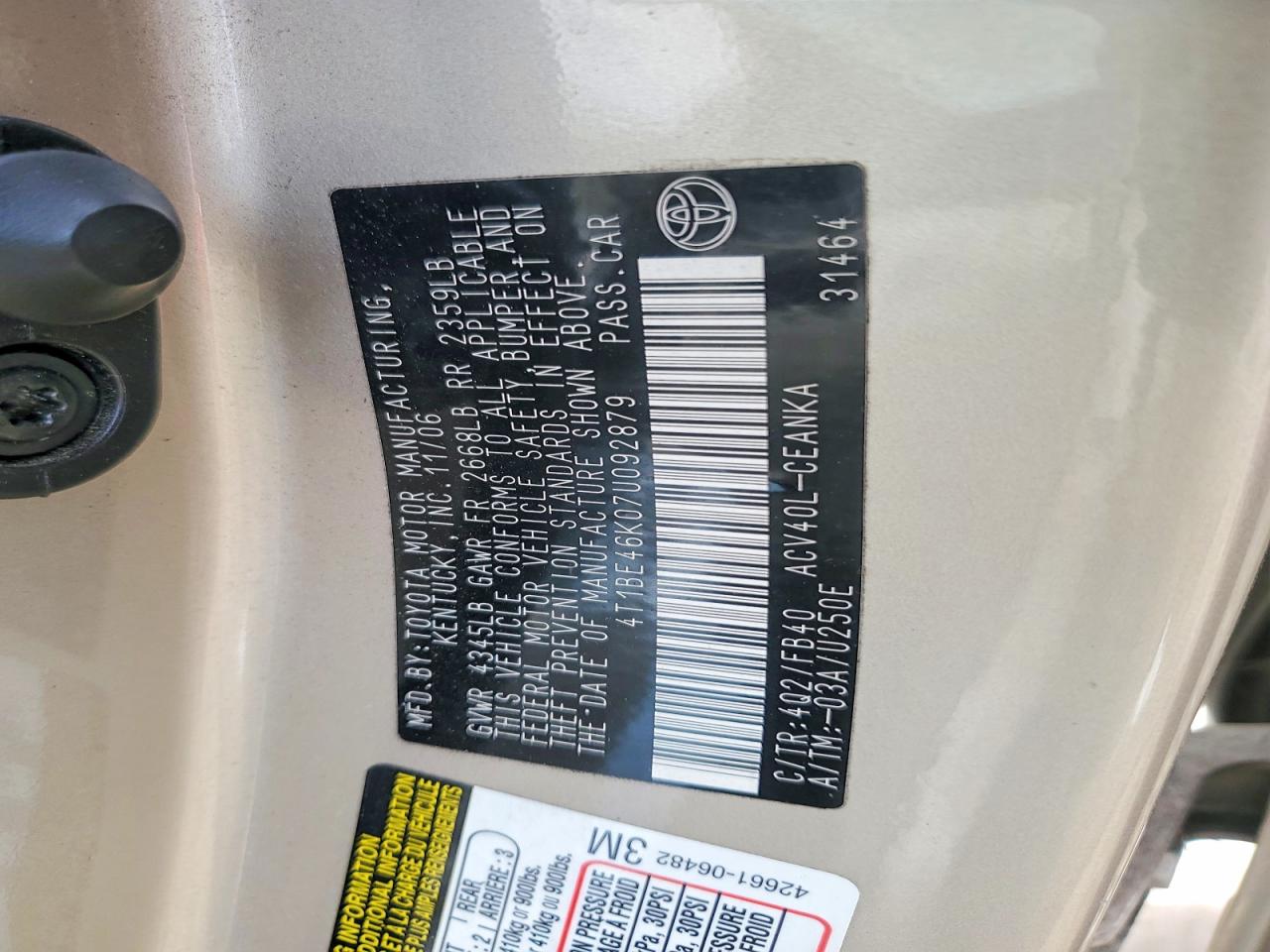 2007 TOYOTA CAMRY LE photo 12