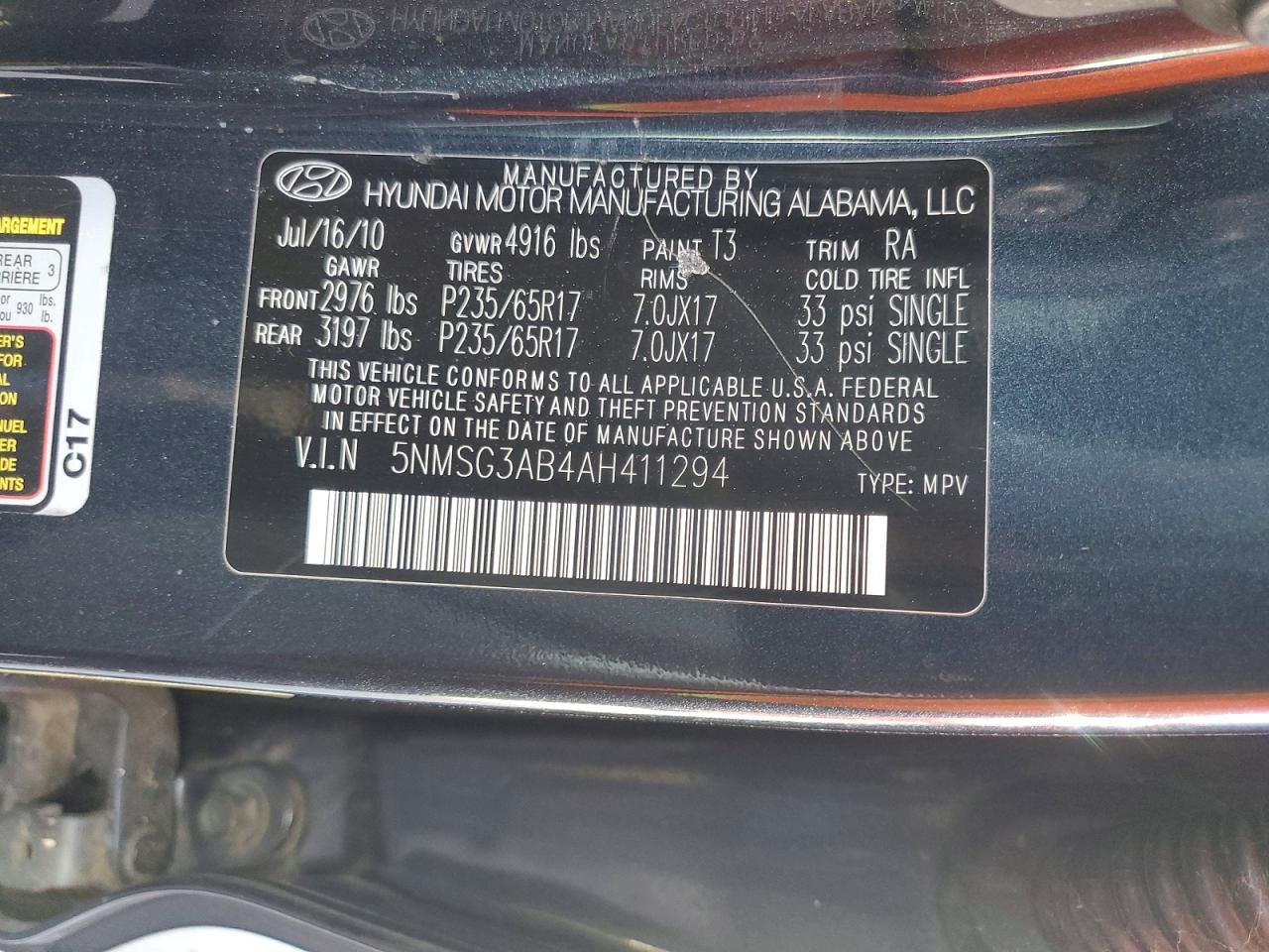 2010 HYUNDAI SANTA FE GLS photo 37