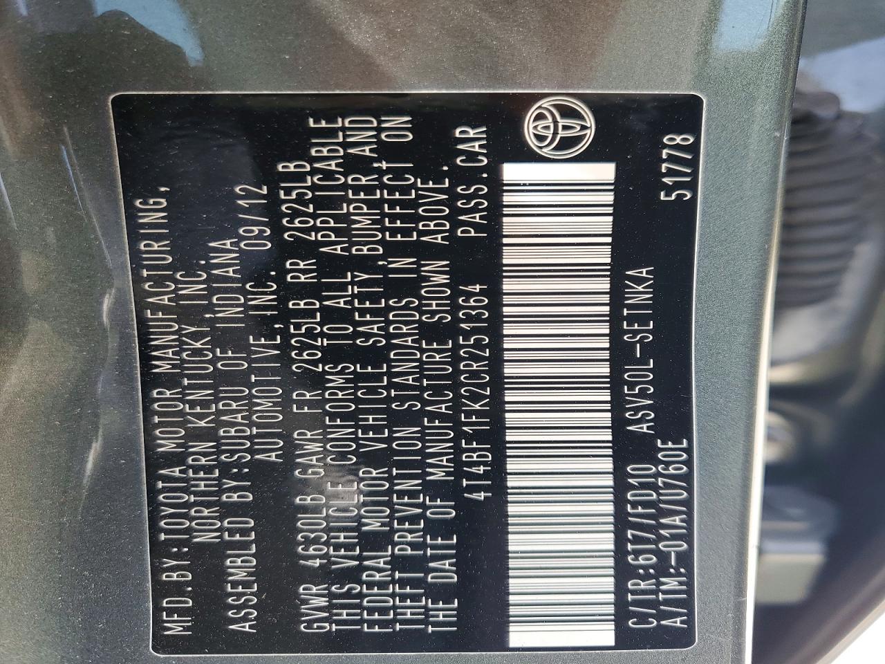 2012 TOYOTA CAMRY LE photo 23