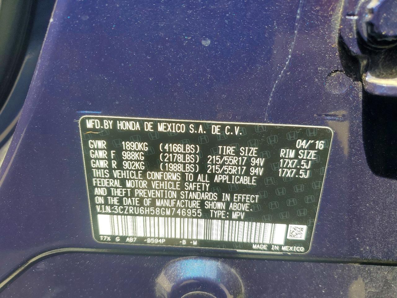 2016 HONDA HR-V EX photo 34