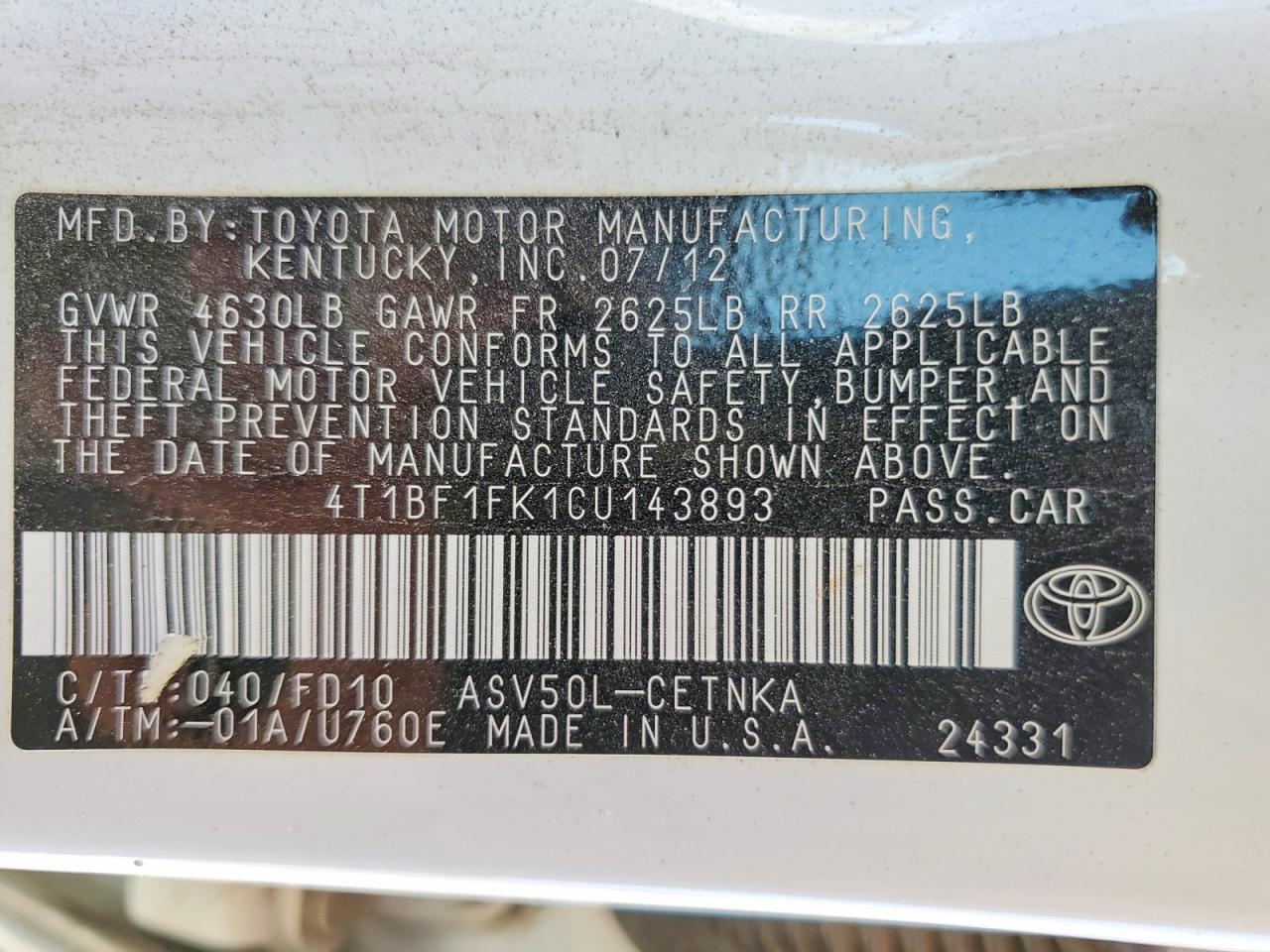2012 TOYOTA CAMRY LE photo 23