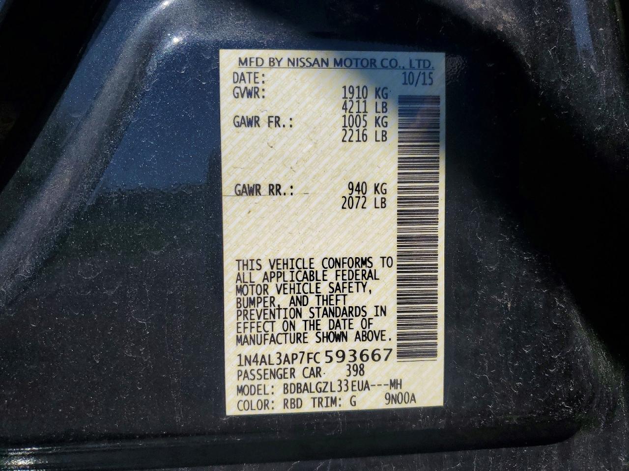 2015 NISSAN ALTIMA 2.5 S photo 13