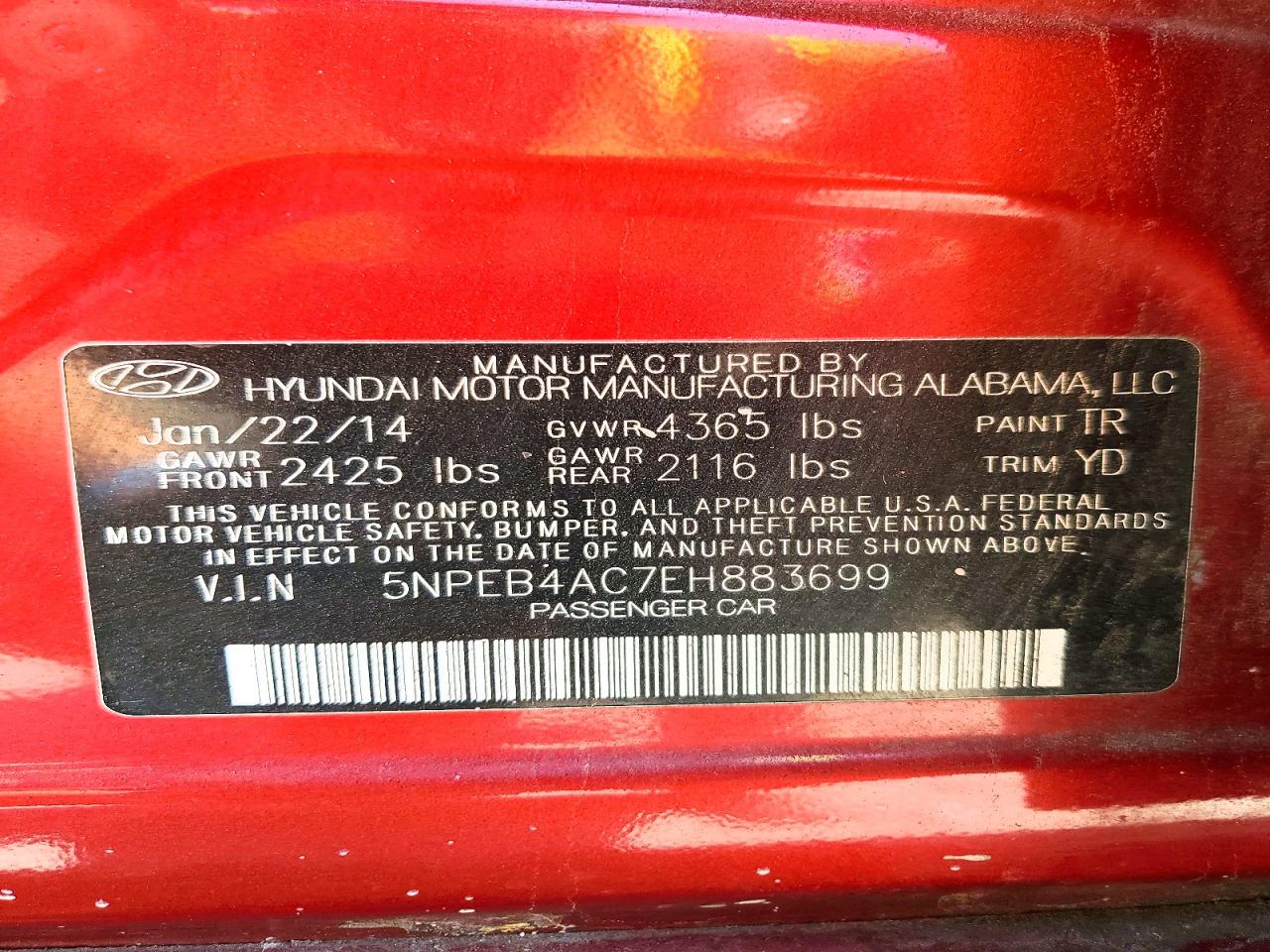 2014 HYUNDAI SONATA GLS photo 23