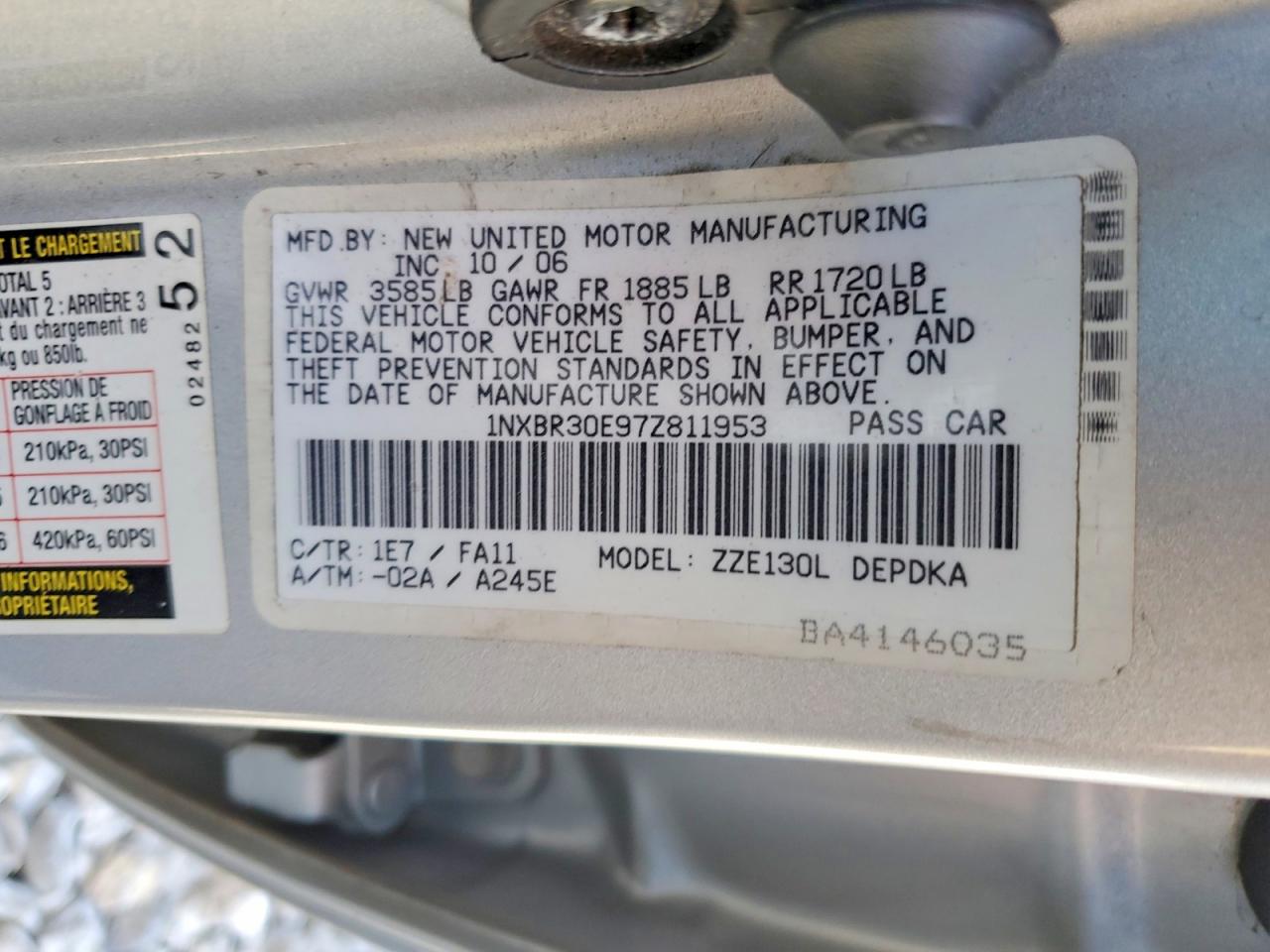 2007 TOYOTA COROLLA photo 12