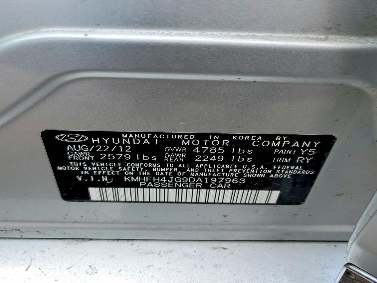 2013 HYUNDAI AZERA BASE photo 13
