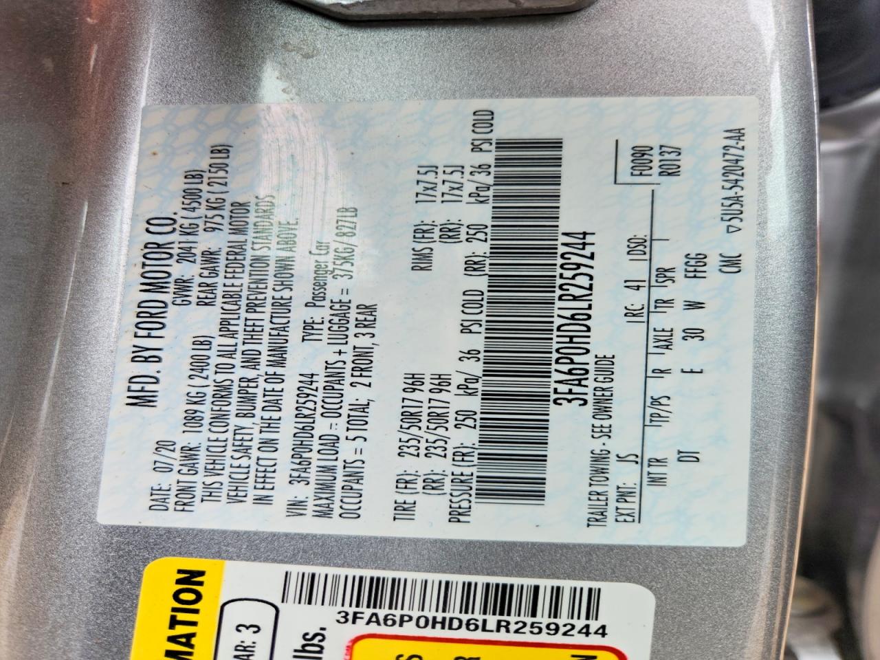 2020 FORD FUSION SE photo 34