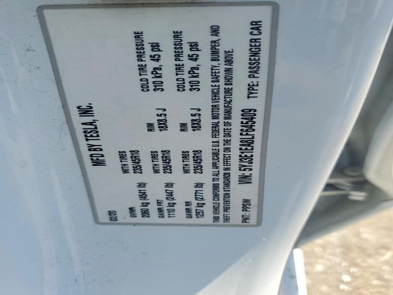 2020 TESLA MODEL 3 photo 23