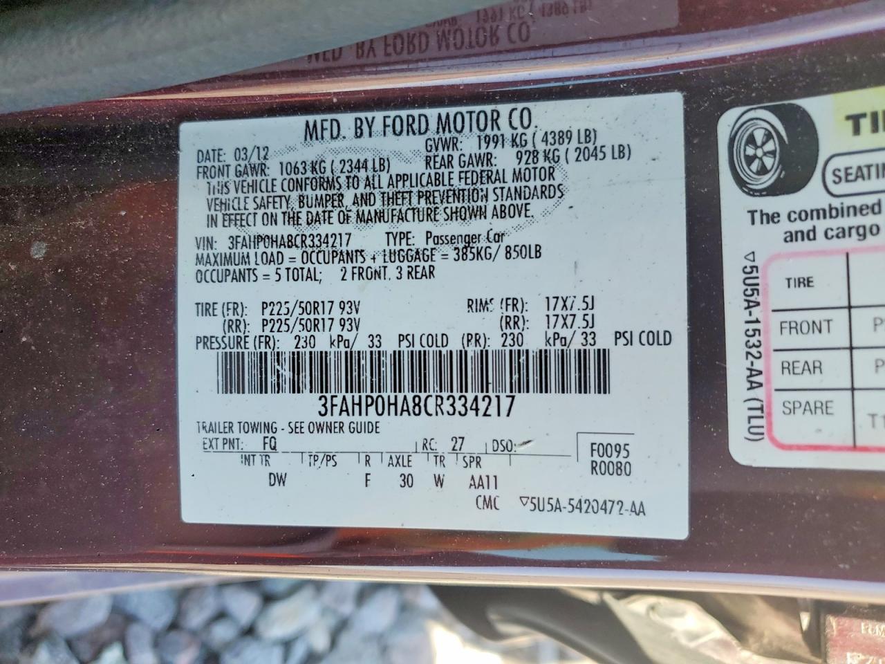 2012 FORD FUSION SE photo 23