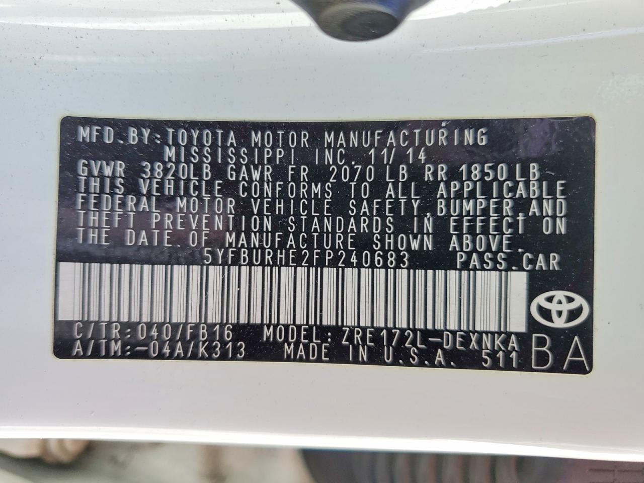 2015 TOYOTA COROLLA LE photo 25