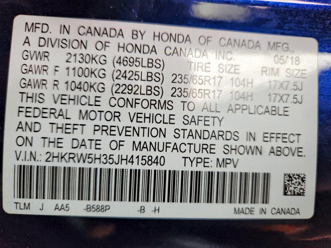 2018 HONDA CR-V LX photo 27