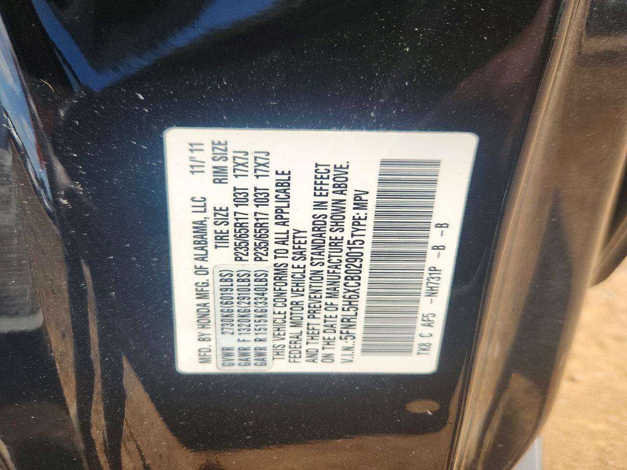 2012 HONDA ODYSSEY EXL photo 12