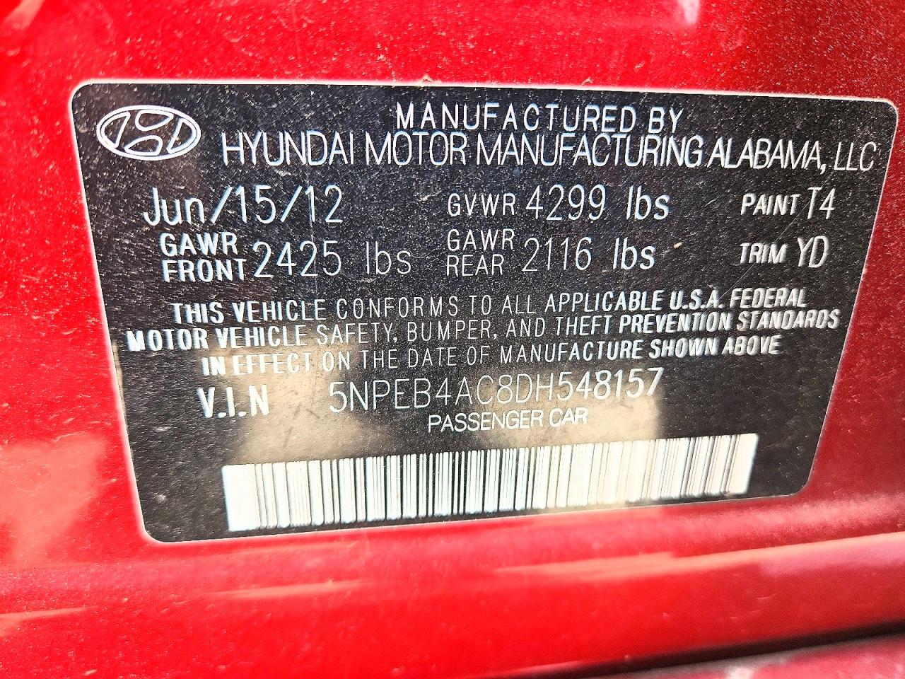 2013 HYUNDAI SONATA GLS photo 34