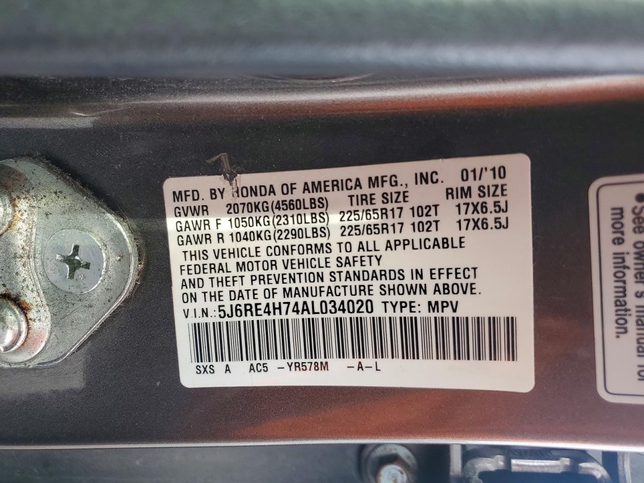 2010 HONDA CR-V EXL photo 25