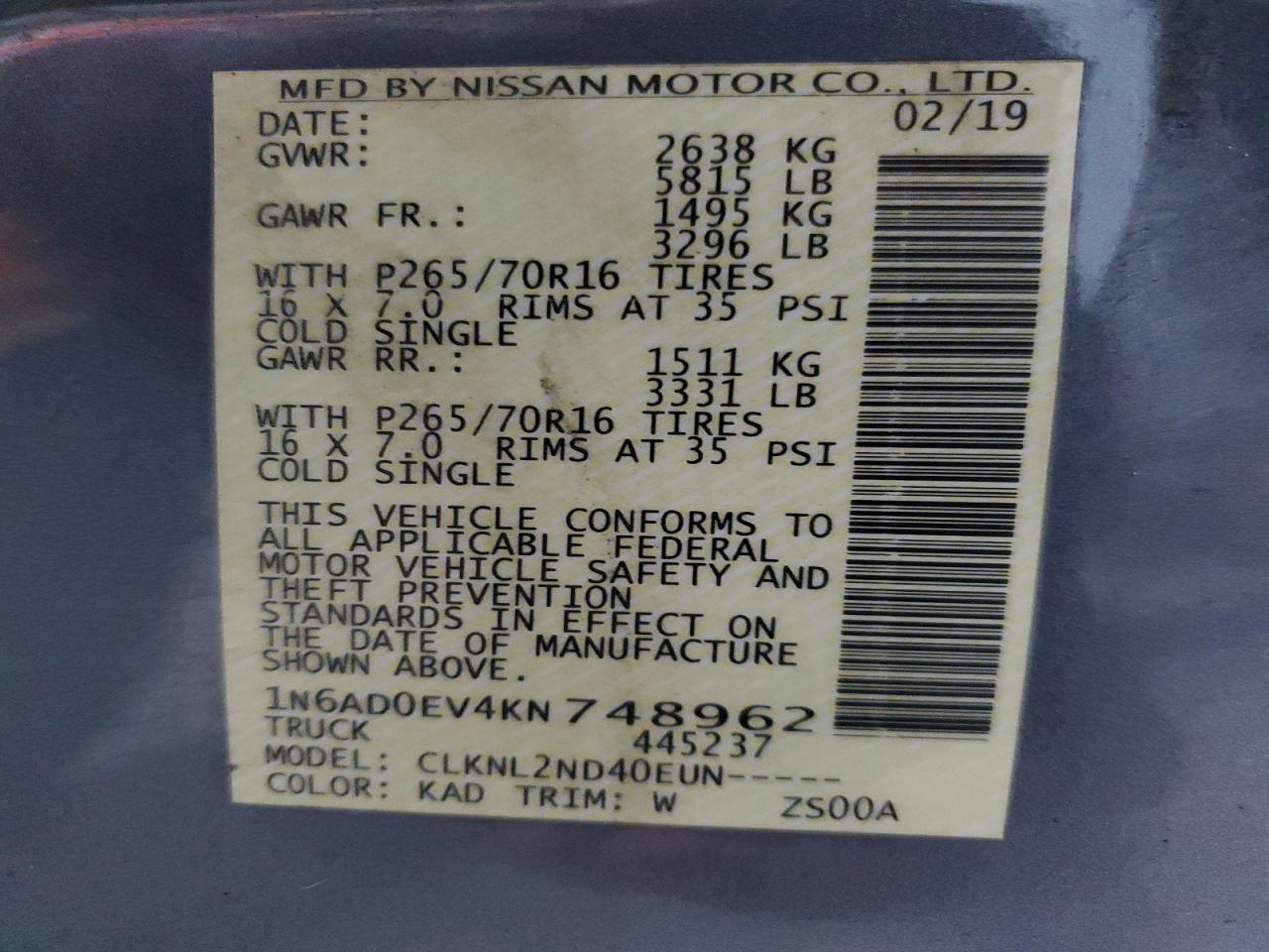 2019 NISSAN FRONTIER SV photo 37