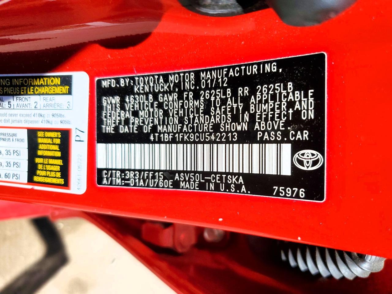 2012 TOYOTA CAMRY SE photo 23