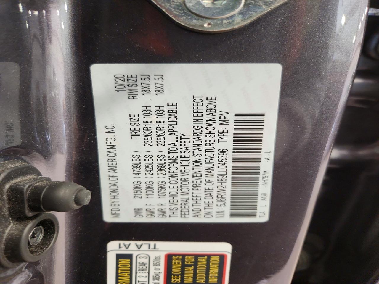 2020 HONDA CR-V EXL photo 40
