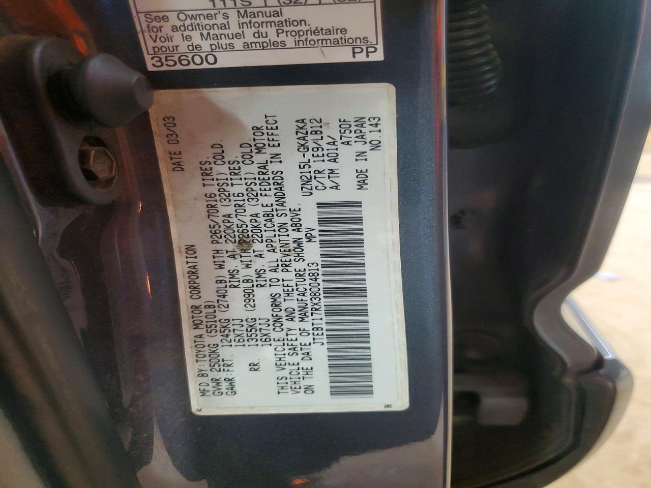 2003 TOYOTA 4RUNNER LIMITED photo 23