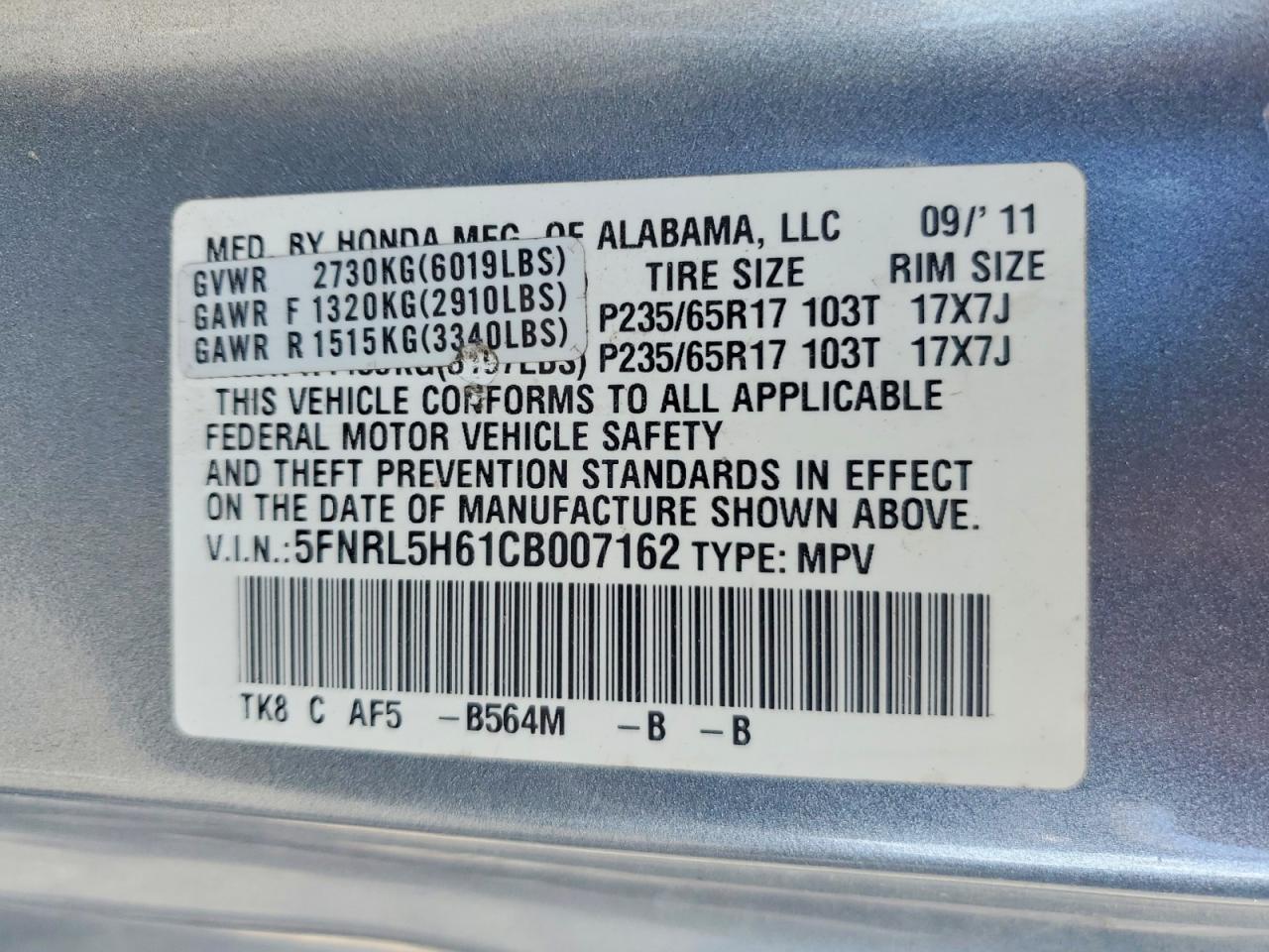 2012 HONDA ODYSSEY EXL photo 25
