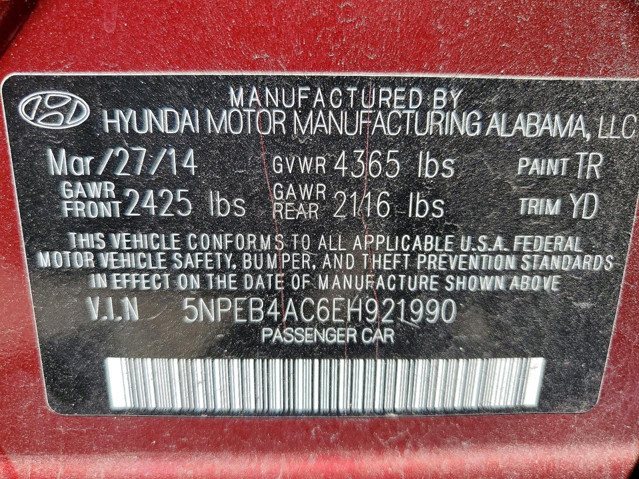 2014 HYUNDAI SONATA GLS photo 23