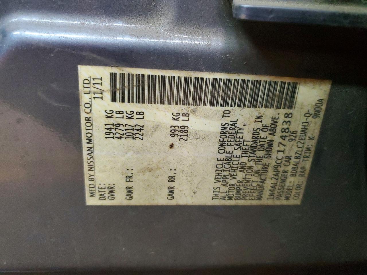 2012 NISSAN ALTIMA 2.5 photo 12