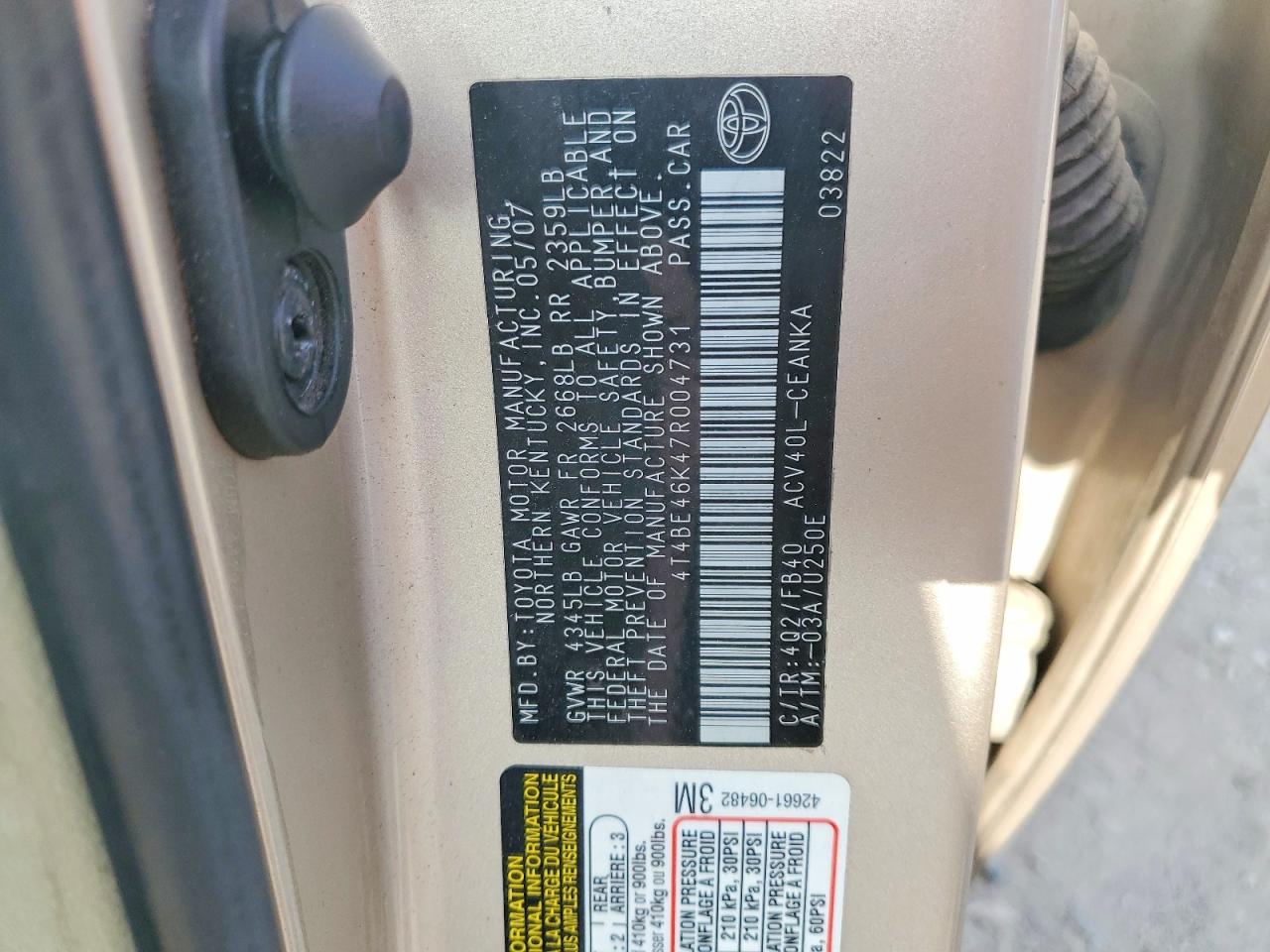 2007 TOYOTA CAMRY LE photo 12