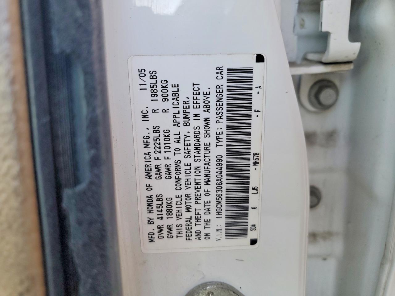 2006 HONDA ACCORD SE photo 12