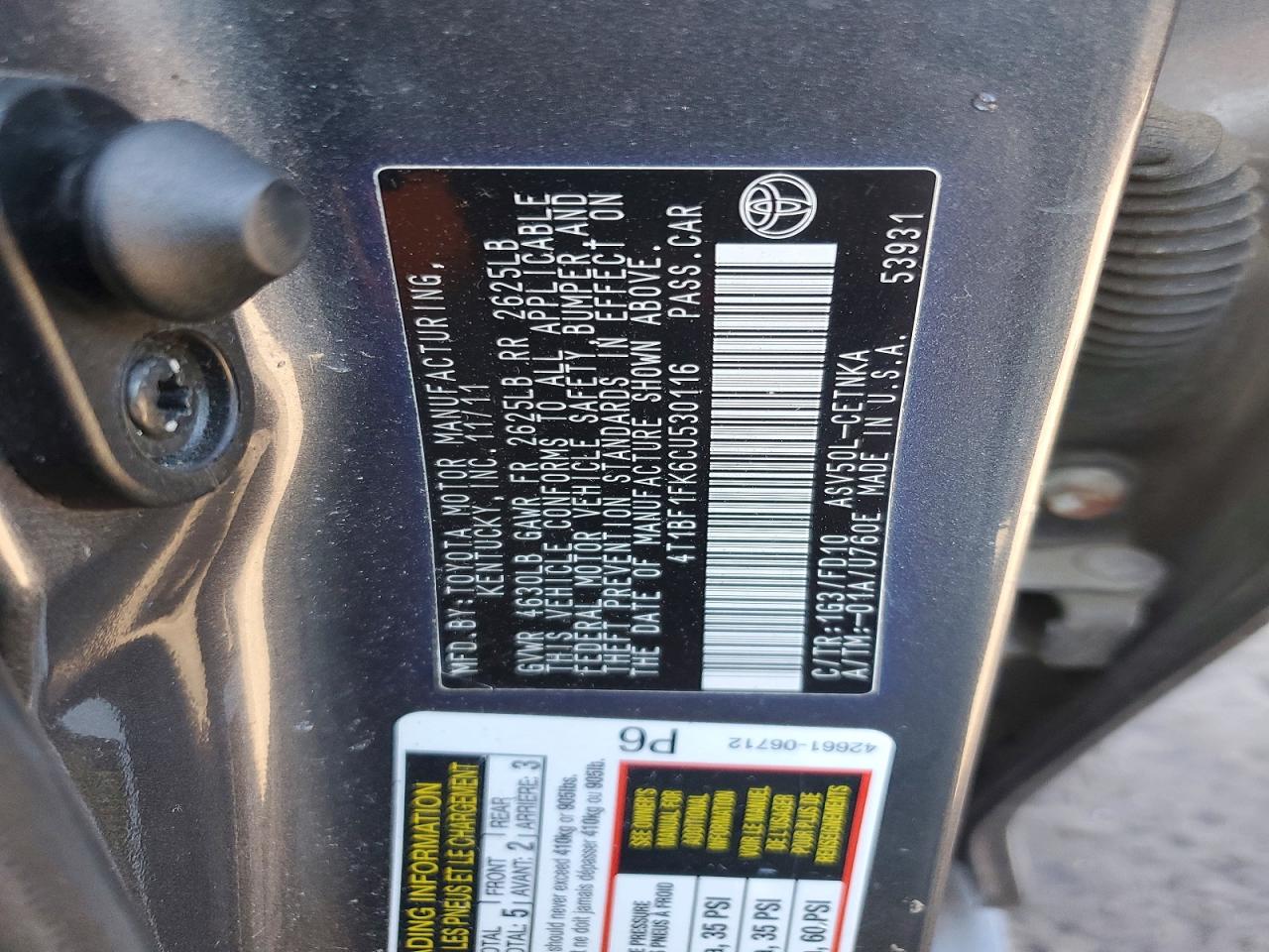 2012 TOYOTA CAMRY LE photo 25