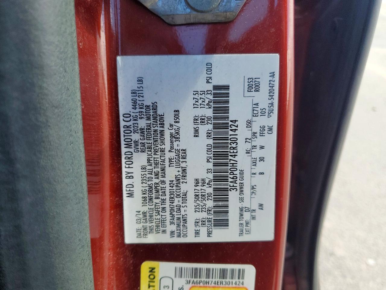2014 FORD FUSION SE photo 12