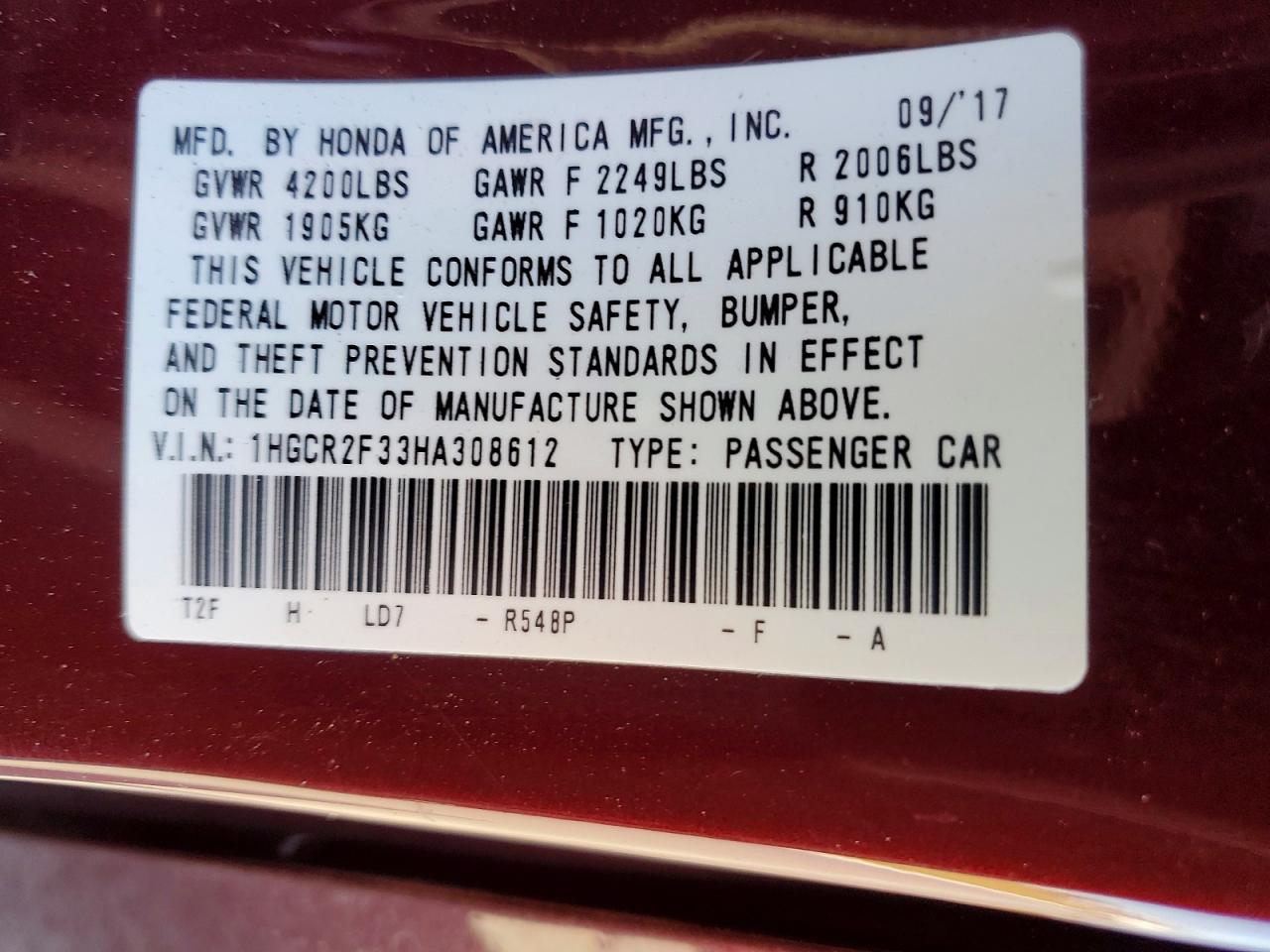 2017 HONDA ACCORD LX photo 23