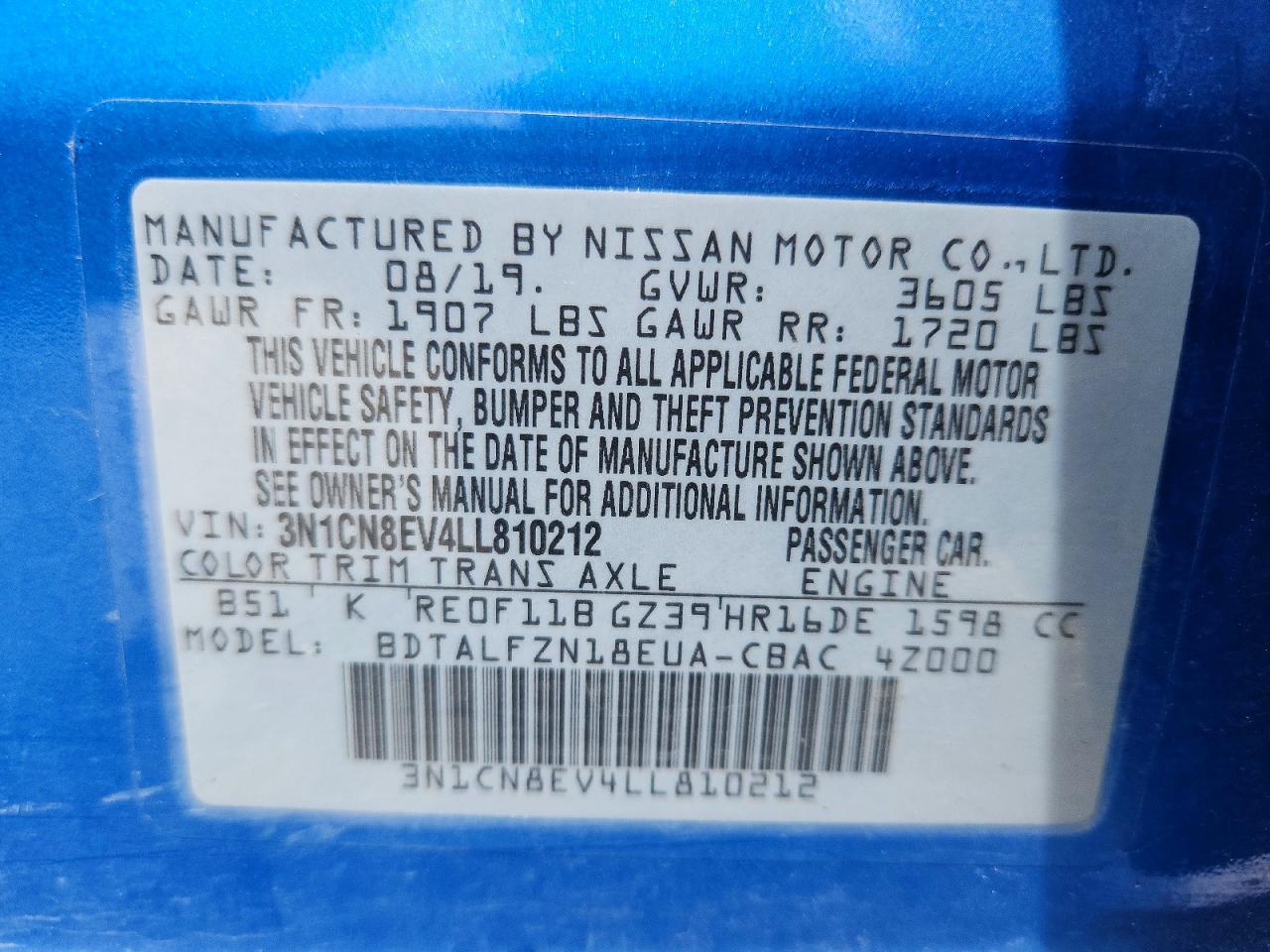 2020 NISSAN VERSA SV photo 12