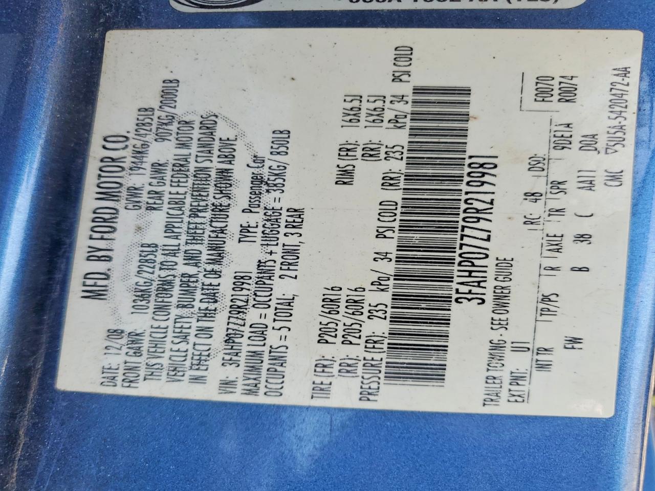 2009 FORD FUSION SE photo 23