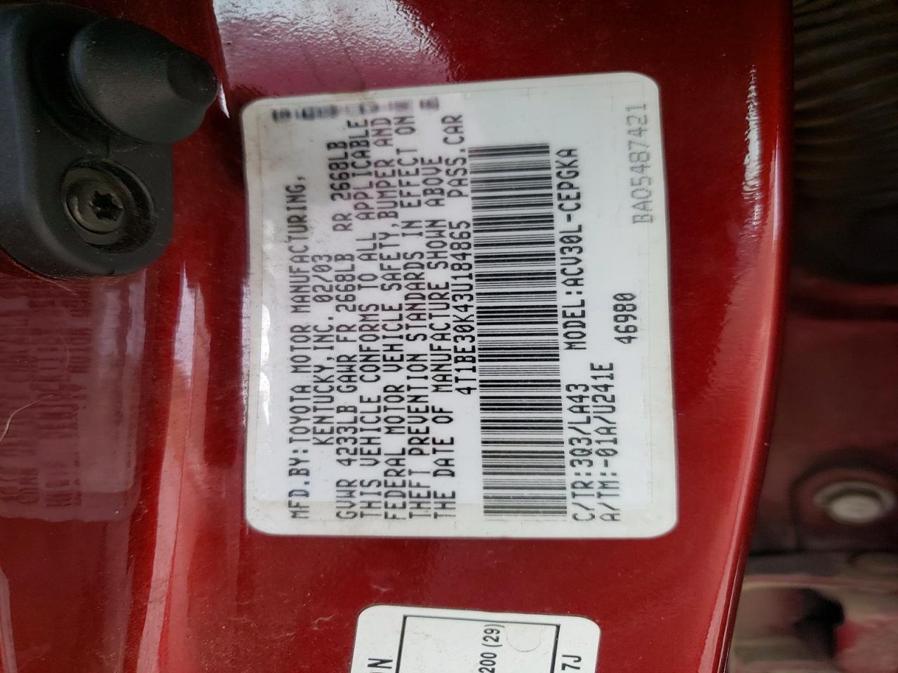 2003 TOYOTA CAMRY XLE photo 12