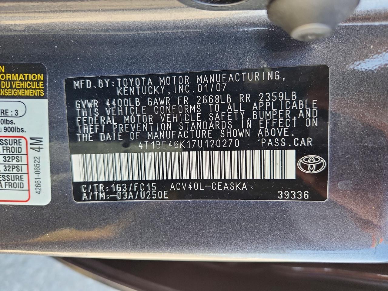 2007 TOYOTA CAMRY CE photo 23