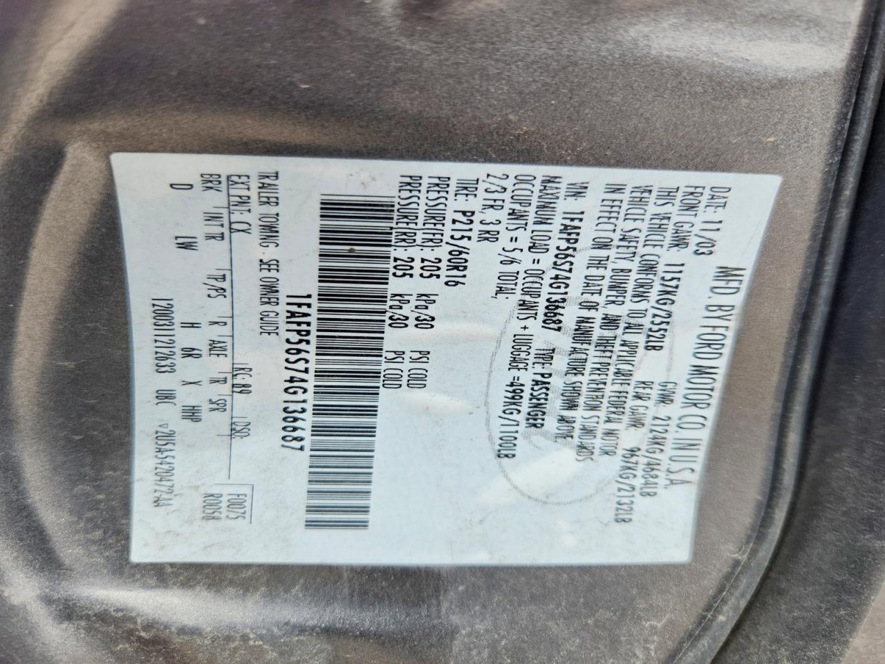 2004 FORD TAURUS SEL photo 23