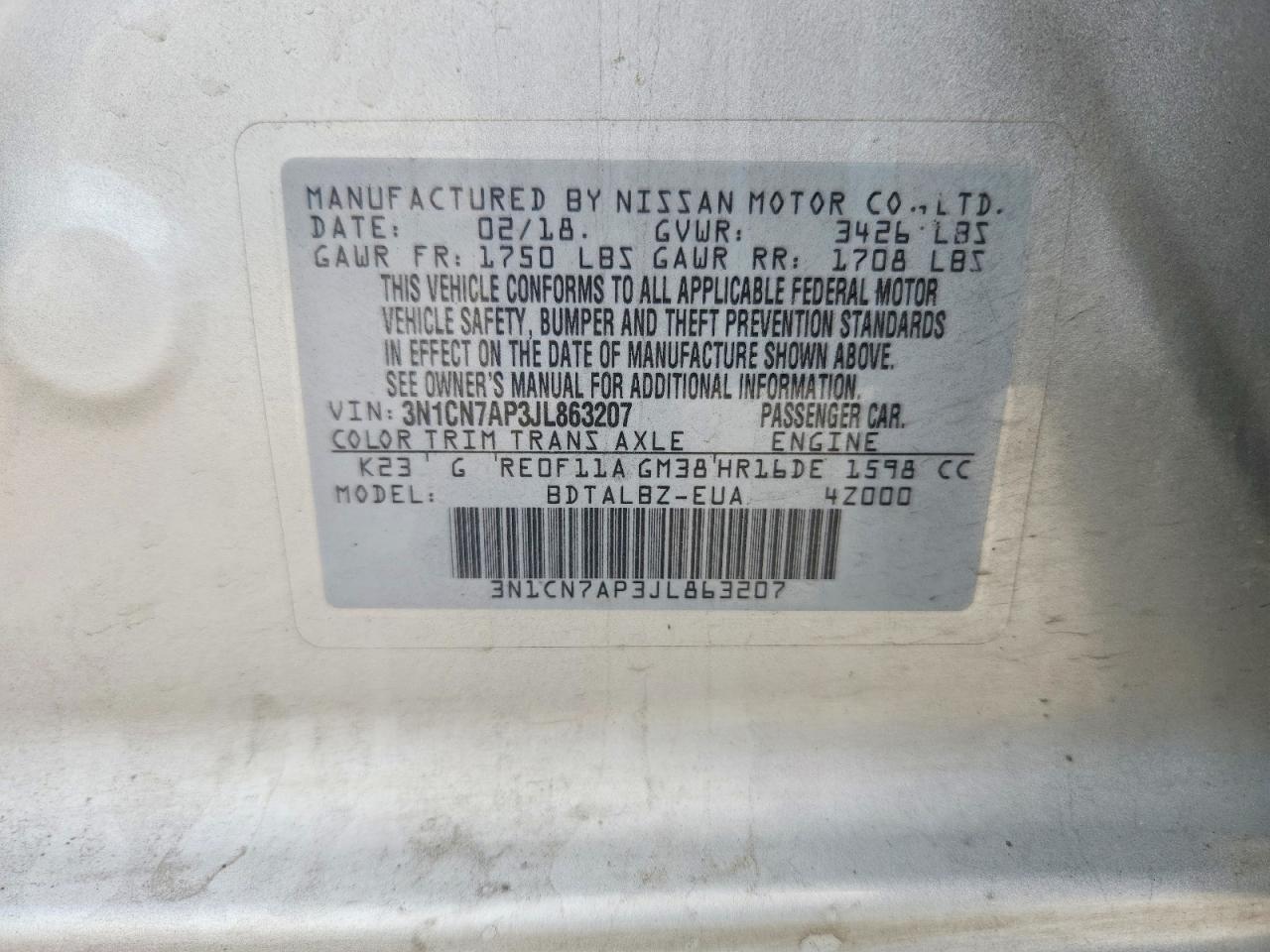 2018 NISSAN VERSA SV photo 23