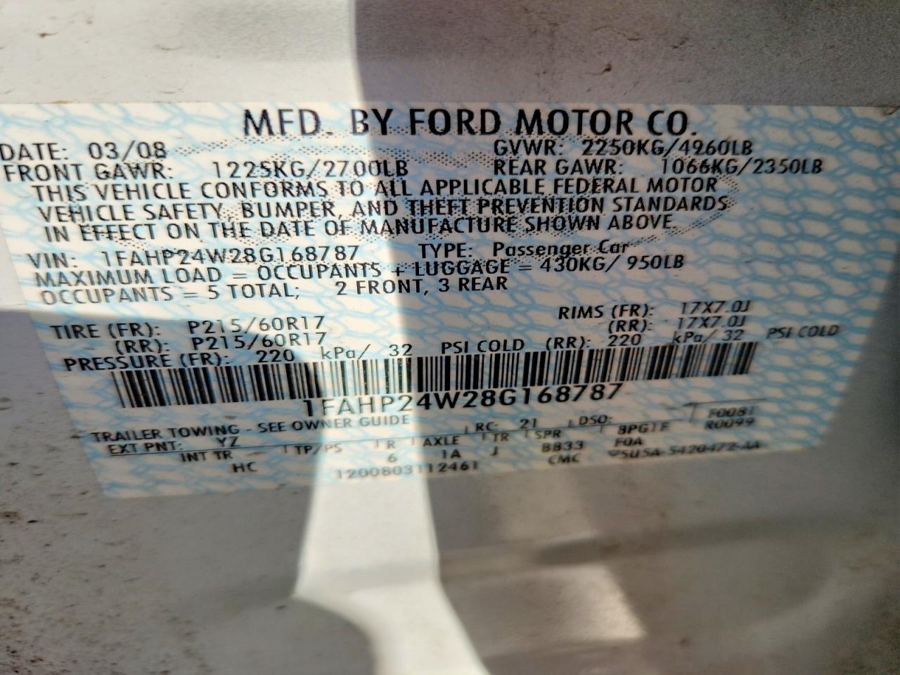 2008 FORD TAURUS SEL photo 25