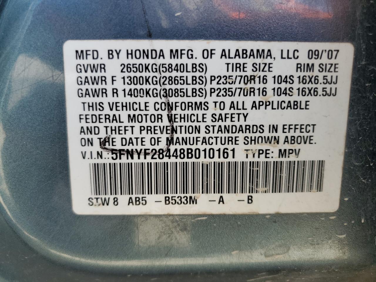 2008 HONDA PILOT EX photo 13