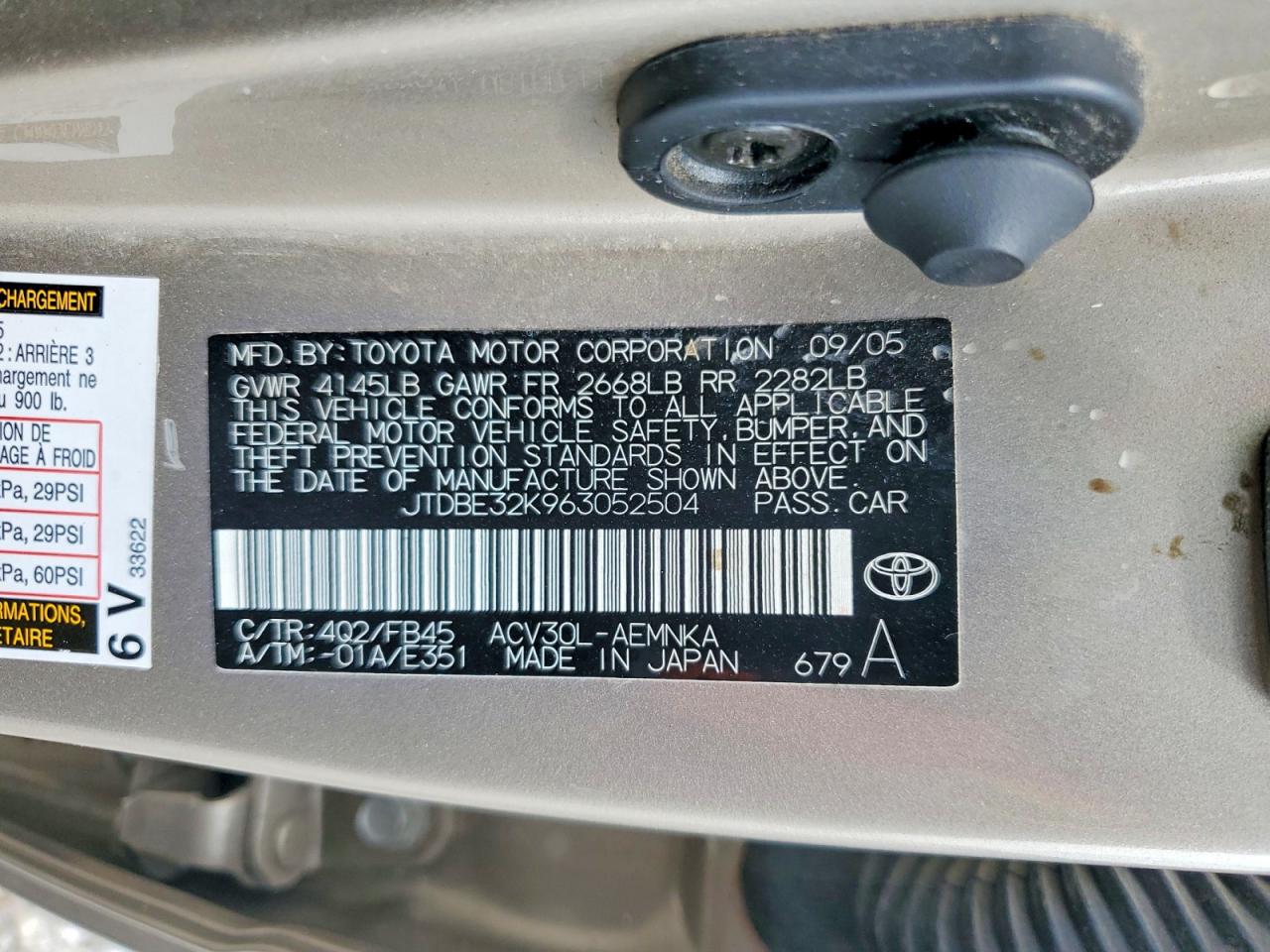 2006 TOYOTA CAMRY STANDARD photo 25