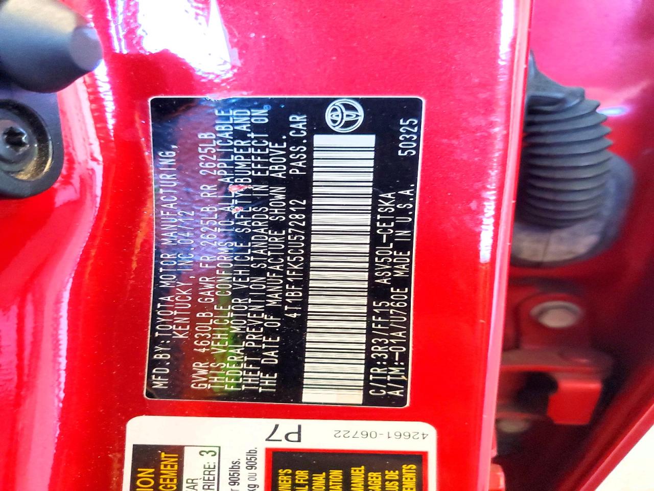 2012 TOYOTA CAMRY SE photo 37