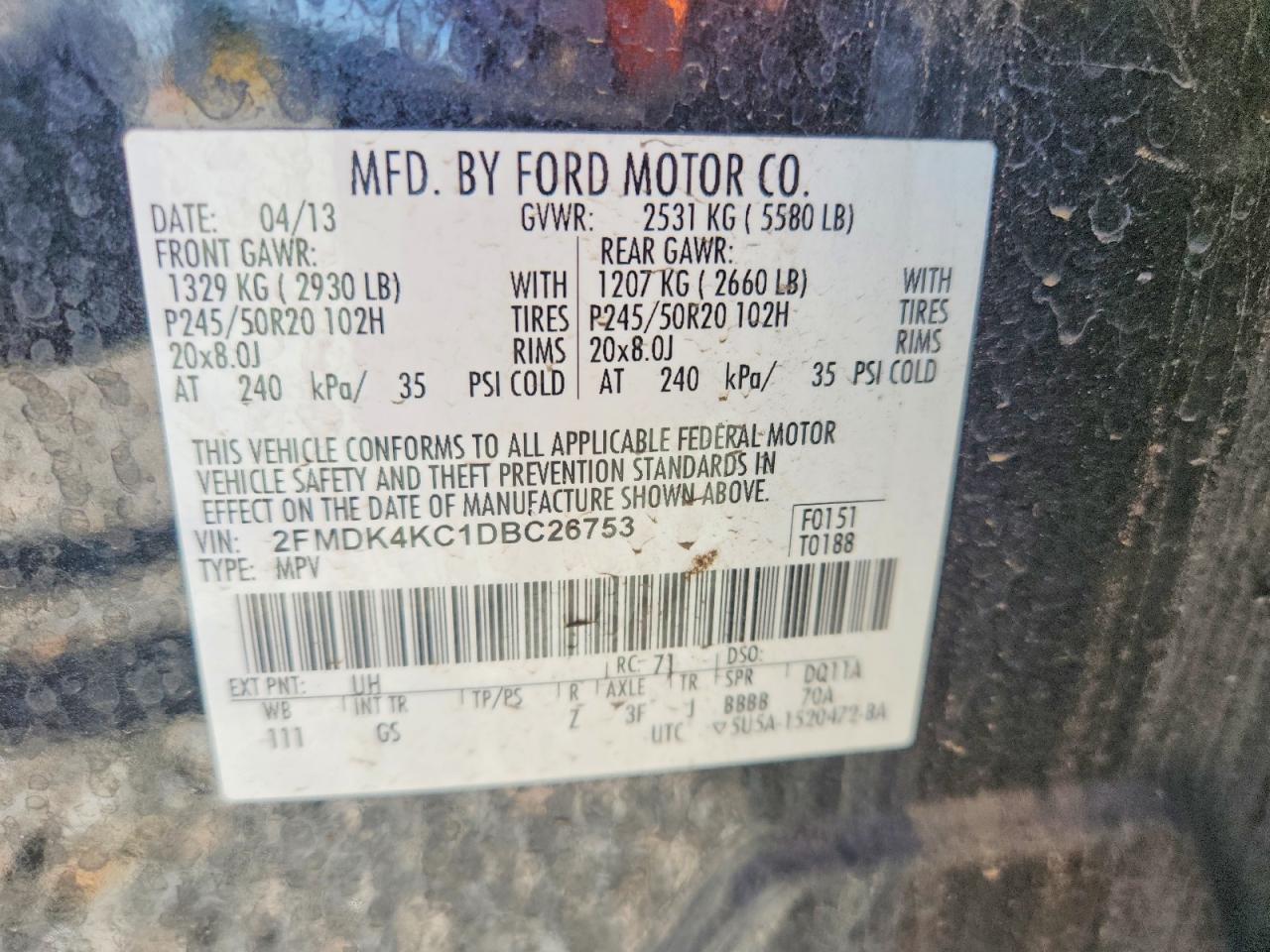 2013 FORD EDGE LIMITED photo 14