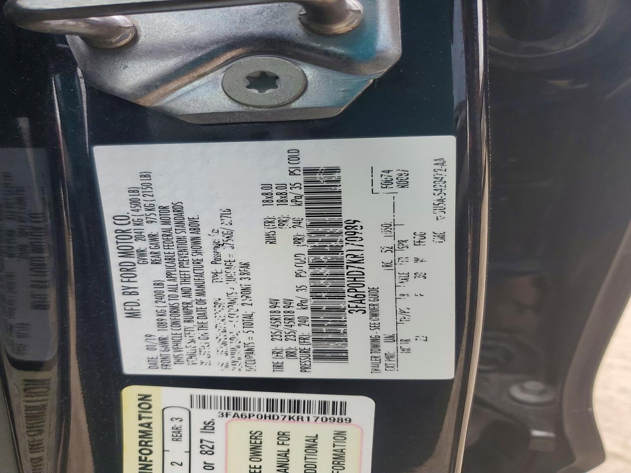 2019 FORD FUSION SE photo 12