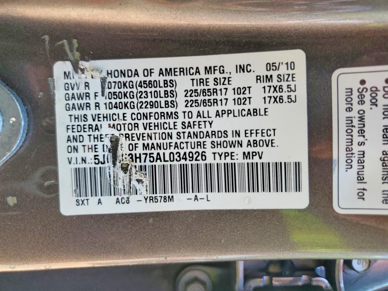 2010 HONDA CR-V EXL photo 34