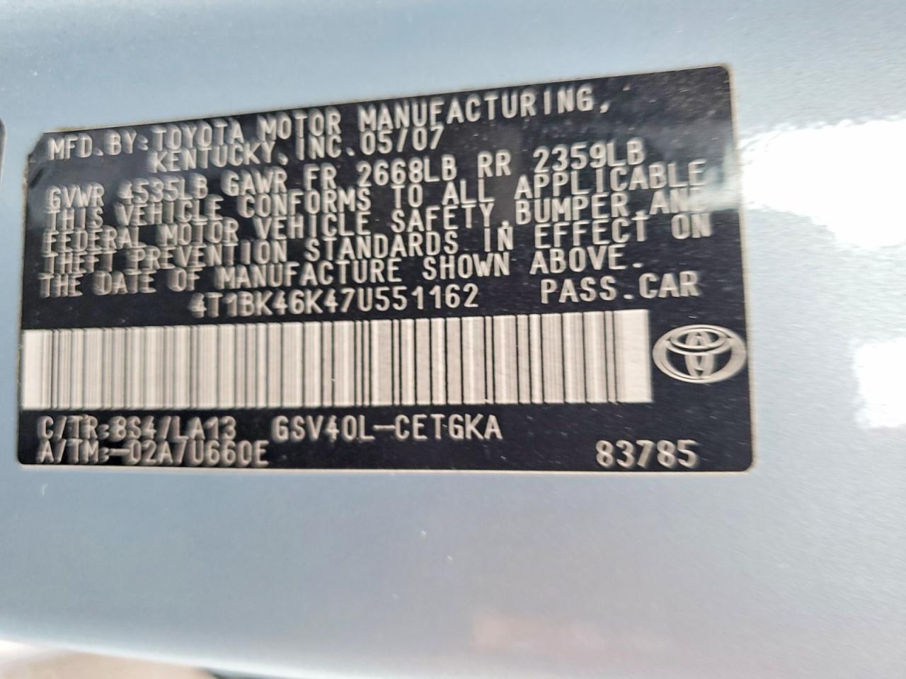 2007 TOYOTA CAMRY XLE V6 photo 23