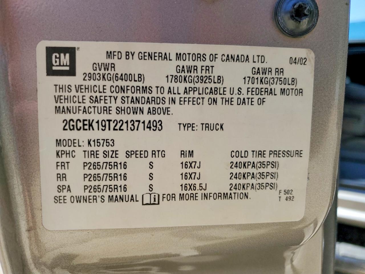 2002 CHEVROLET SILVERADO K1500 photo 34